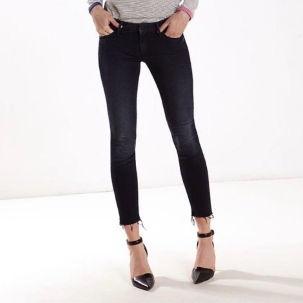 Mother women's The Looker Ankle Fray jeans black wash Denim pants mid rise SZ 29